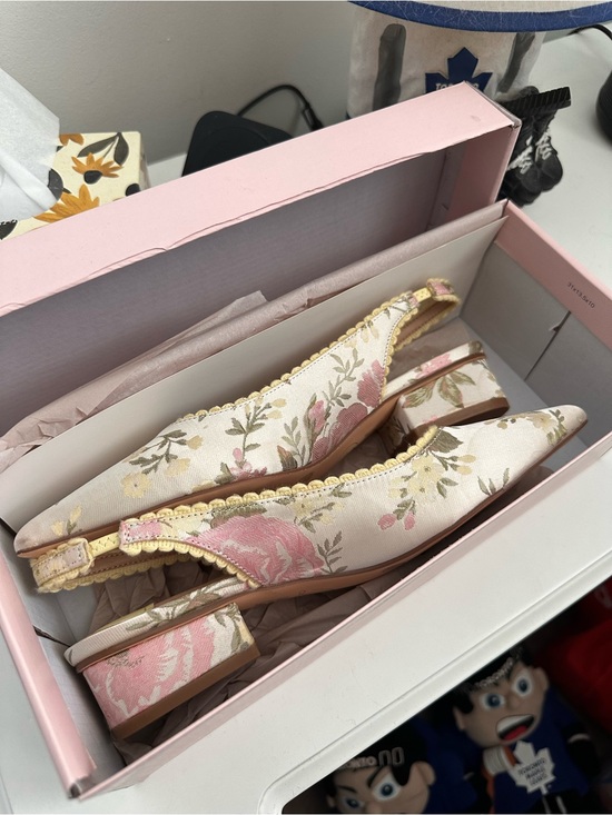 Loeffler Randall Shoes - Loeffler Randall Pink and Cream Floral Slingback Mules